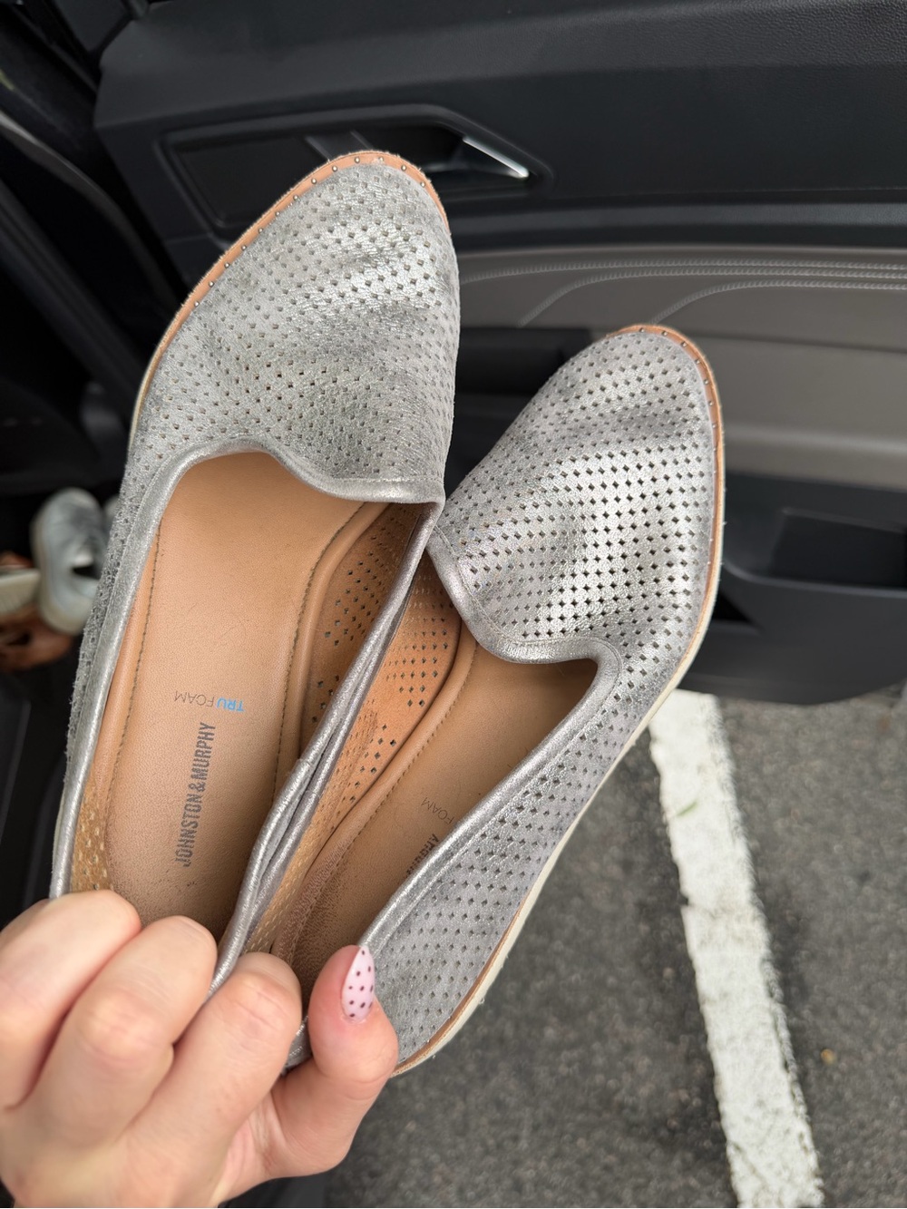 Women’s Johnston & Murphy Silver Perforated Slip-On Loafers